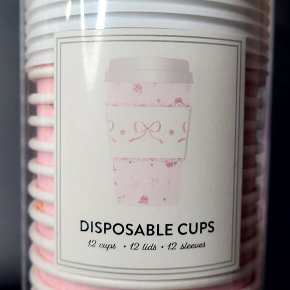 Heatherlee Chan Disposable Coffee Cups Powder Pink Bows Roses Coquette 16 oz NIP - Picture 3 of 6